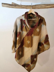 Ethno Poncho, braun/beige