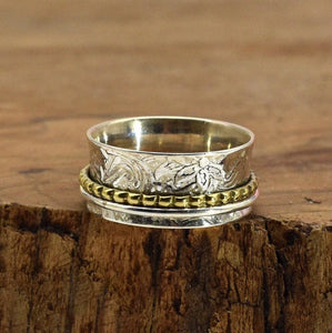 Silberring mit zwei drehbaren Ringen in Gold und Silber, Wunschring &quot;Fiore&quot;, 925 Sterling Silber