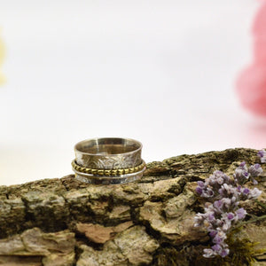 Silberring mit zwei drehbaren Ringen in Gold und Silber, Wunschring &quot;Fiore&quot;, 925 Sterling Silber