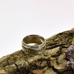 Silberring mit zwei drehbaren Ringen in Gold und Silber, Wunschring &quot;Fiore&quot;, 925 Sterling Silber