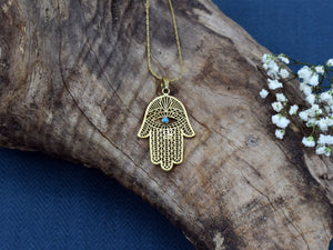 Anhänger &quot;Hand der Fatima&quot; mit Türkis, Hamsa Khamsa, Schutzsymbol, mit Kette