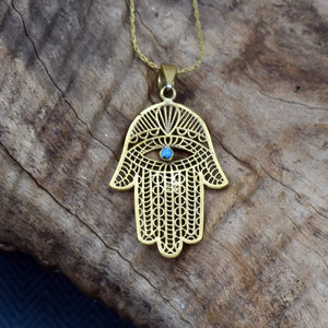 Anhänger &quot;Hand der Fatima&quot; mit Türkis, Hamsa Khamsa, Schutzsymbol, mit Kette