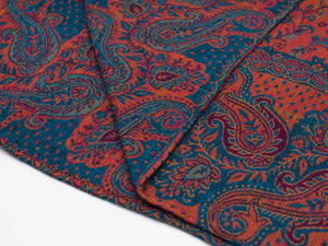 Warmer Poncho mit Paisley Muster, rotorange / blau