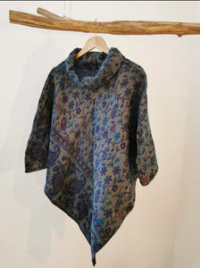 Poncho mit Paisley Muster, blau/ türkis, für Damen und Herren