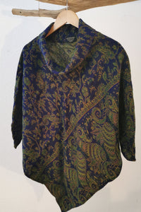 Poncho blau/grün mit Paisleymuster