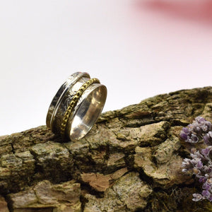 Silberring mit zwei drehbaren Ringen in Gold und Silber, Wunschring &quot;Fiore&quot;, 925 Sterling Silber