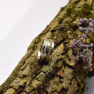 Silberring mit zwei drehbaren Ringen in Gold und Silber, Wunschring &quot;Fiore&quot;, 925 Sterling Silber