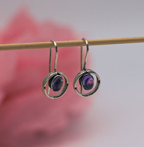 Runde zierliche Hängeohrring mit Edelstein Amethyst