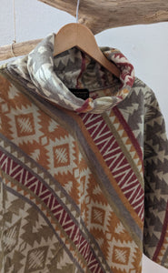 Poncho Boho Ethno OLIVIA, weinrot/hellbraun/beige