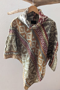 Poncho Boho Ethno OLIVIA, weinrot/hellbraun/beige