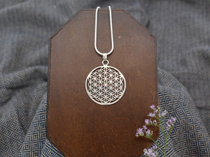 Halskette mit Blume des Lebens Anhänger, 925 Sterlingsilber, Energiesymbol