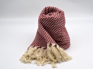 Schal "Zora", 100% Baumwolle in Rot-Weiß, handgewebt, Diamant Muster