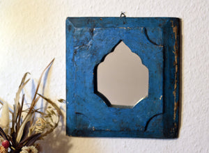 Indischer shabby chic Holzspiegel, blau, vintage, Unikat