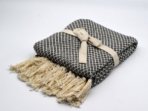 Herren und Frauen Schal "Nino" aus 100% Baumwolle, weiß / grau, Diamant Muster