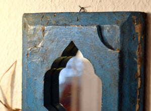 Indischer shabby chic Holzspiegel, blau, vintage, Unikat