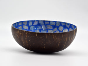 Kokosnussschale mit Perlmutt, blau, 14 cm Durchmesser, Müslischüssel, Frühstücksschale, Obstschale, Snackschale
