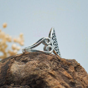 Ring mit Blume des Lebens Symbol mit außergewöhnlichen Ringband, 925 Sterlingsilber