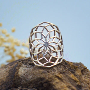 Filigraner Ring mit "Samen des Lebens" Symbol, 925 Sterlingsilber