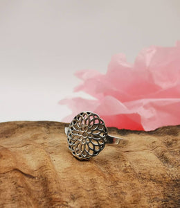 Silberring mit Blumen Mandala Design, 925 Sterlingsilber