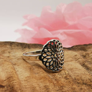Silberring mit Blumen Mandala Design, 925 Sterlingsilber