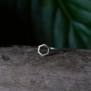 Silberring mit offenem Hexagon, Sechseck Ring,  925 Sterlingsilber