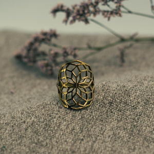 Lebensblume Mandala Ring aus Messing
