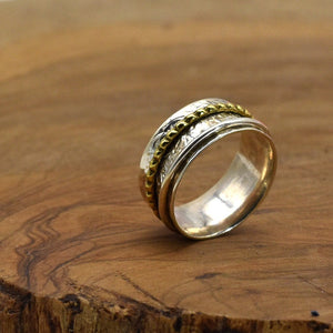 Silberring mit zwei drehbaren Ringen in Gold und Silber, Wunschring "Fiore", 925 Sterling Silber