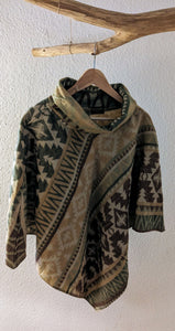 Warmer Bohemian Ethno Poncho, beige/ grün/ braun